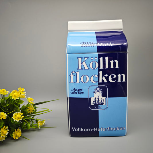 Vintage Kölln Porzellan Vorratsdose Seltmann Haferflocken Behälter Sammlerstück Blau Weiß 24cm