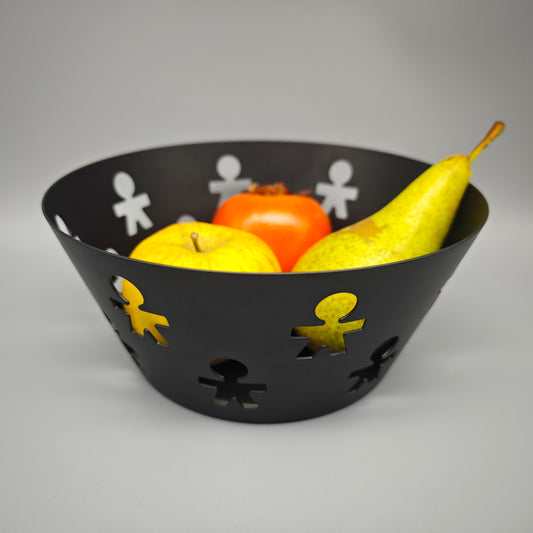 Alessi Girotondo Obstschale King Kong schwarz perforiert Edelstahl 21cm Vintage Design