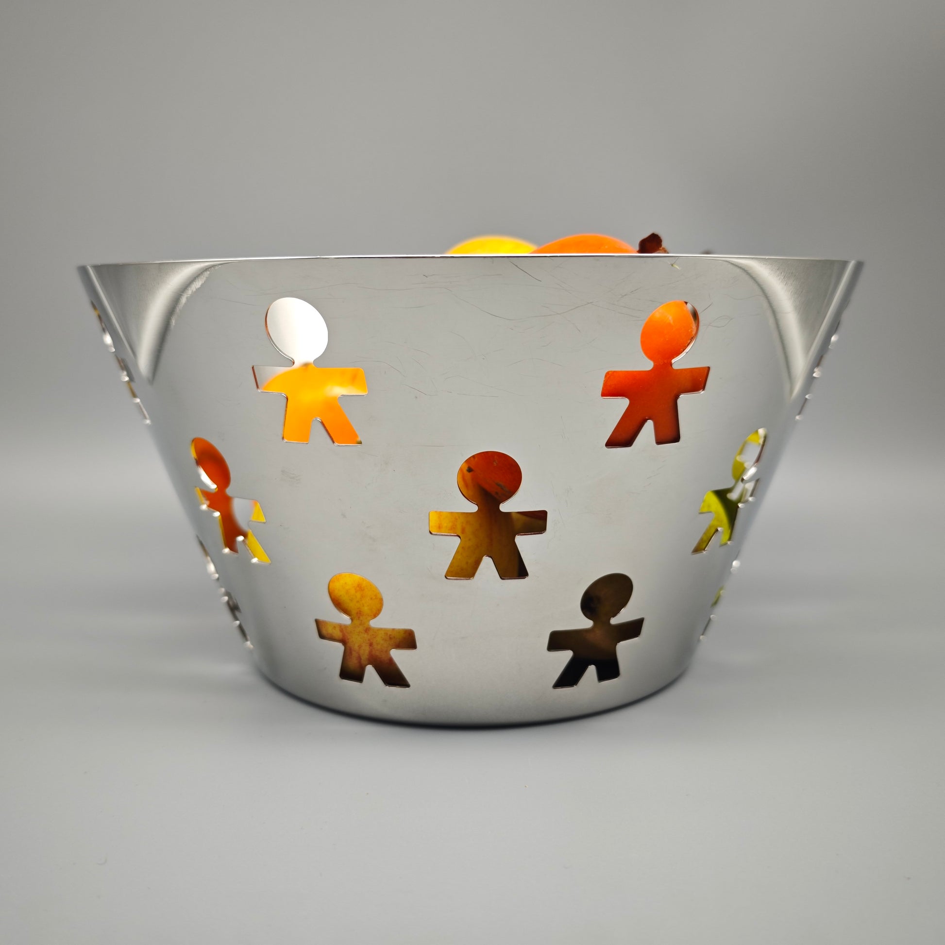 Alessi Girotondo Obstschale King Kong silber perforiert Edelstahl 23cm Vintage Design