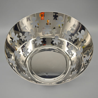 Alessi Girotondo Obstschale King Kong silber perforiert Edelstahl 23cm Vintage Design