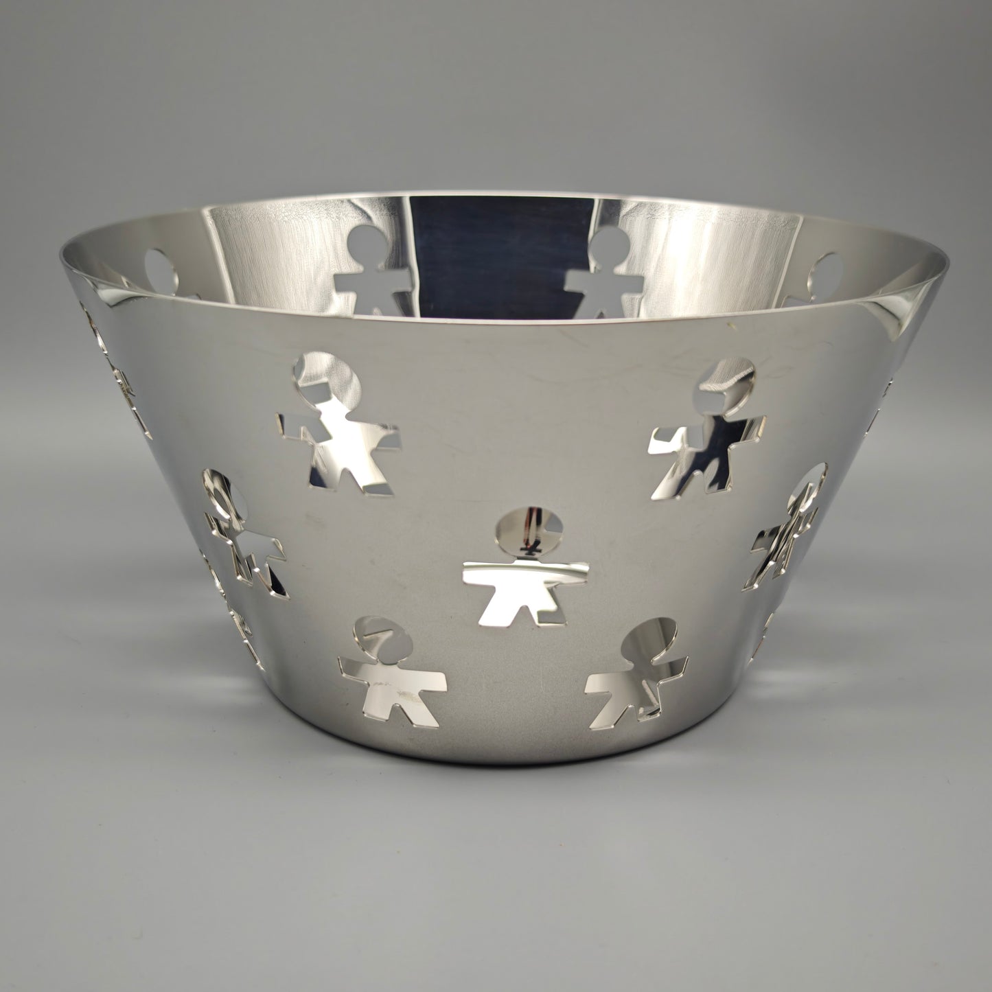 Alessi Girotondo Obstschale King Kong silber perforiert Edelstahl 23cm Vintage Design