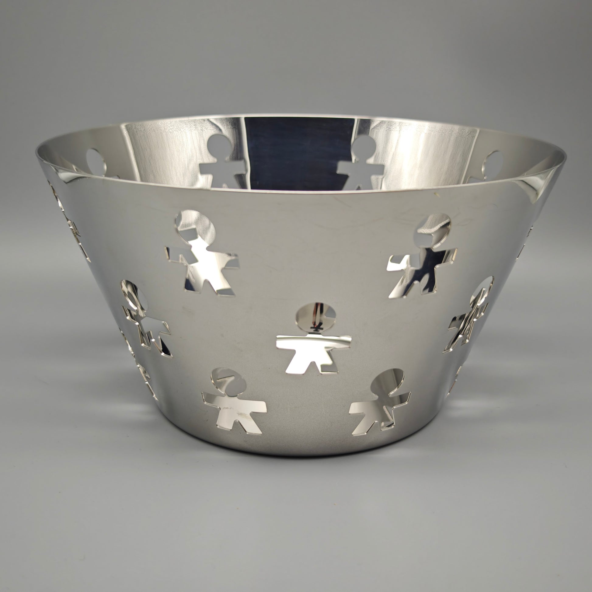 Alessi Girotondo Obstschale King Kong silber perforiert Edelstahl 23cm Vintage Design