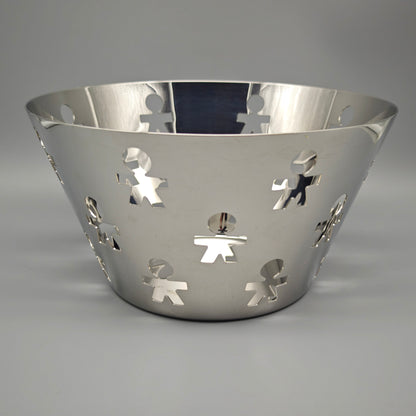 Alessi Girotondo Obstschale King Kong silber perforiert Edelstahl 23cm Vintage Design