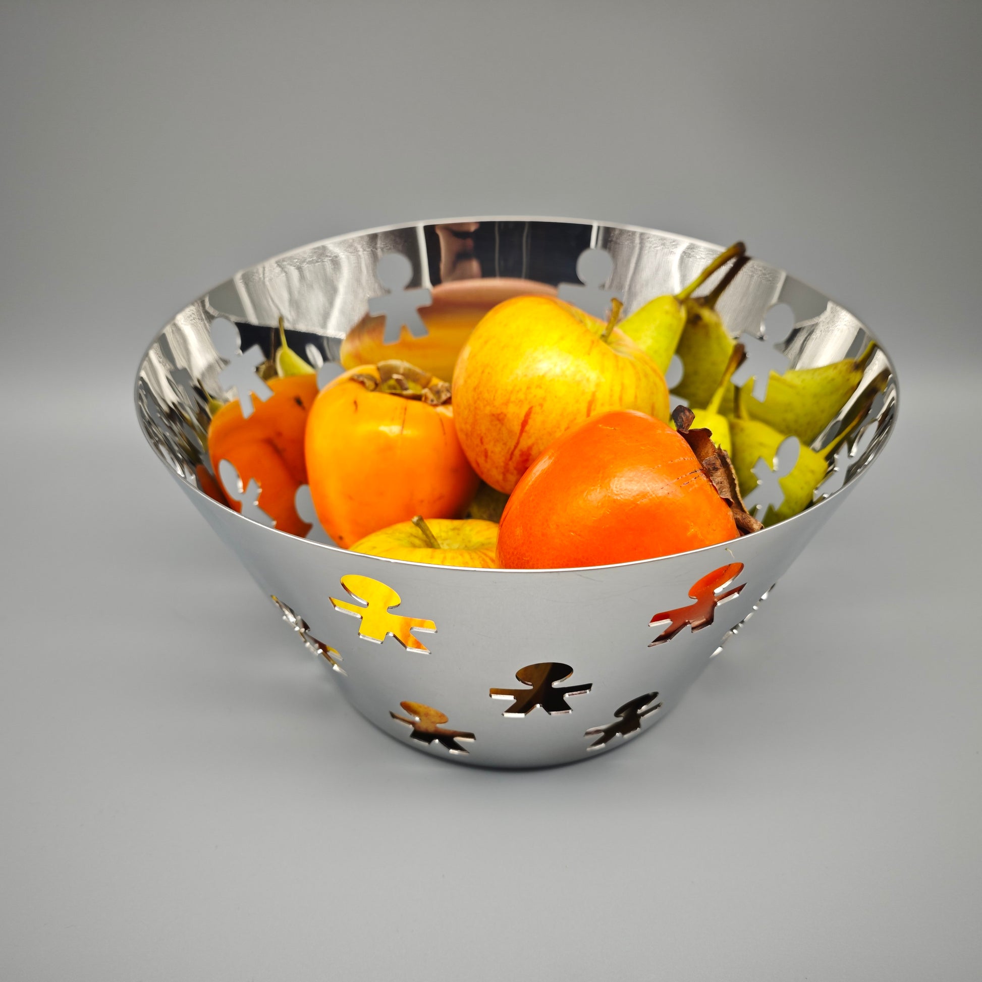Alessi Girotondo Obstschale King Kong silber perforiert Edelstahl 23cm Vintage Design