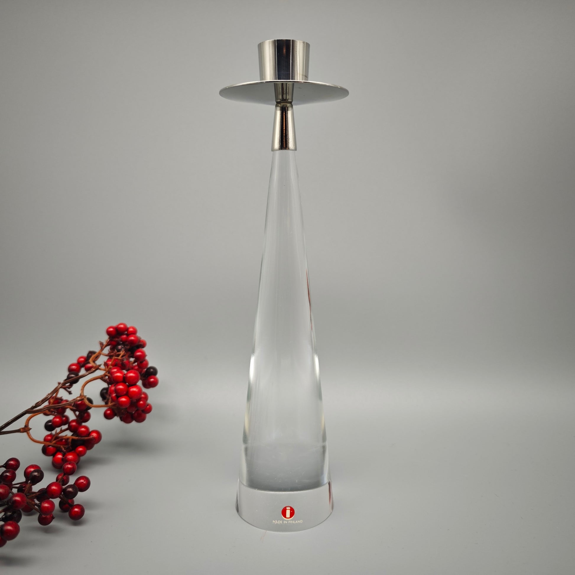 Littala Ascot Kerzenhalter Timo Sarpaneva Glas Metall silber 23,5cm Vintage Finland Design