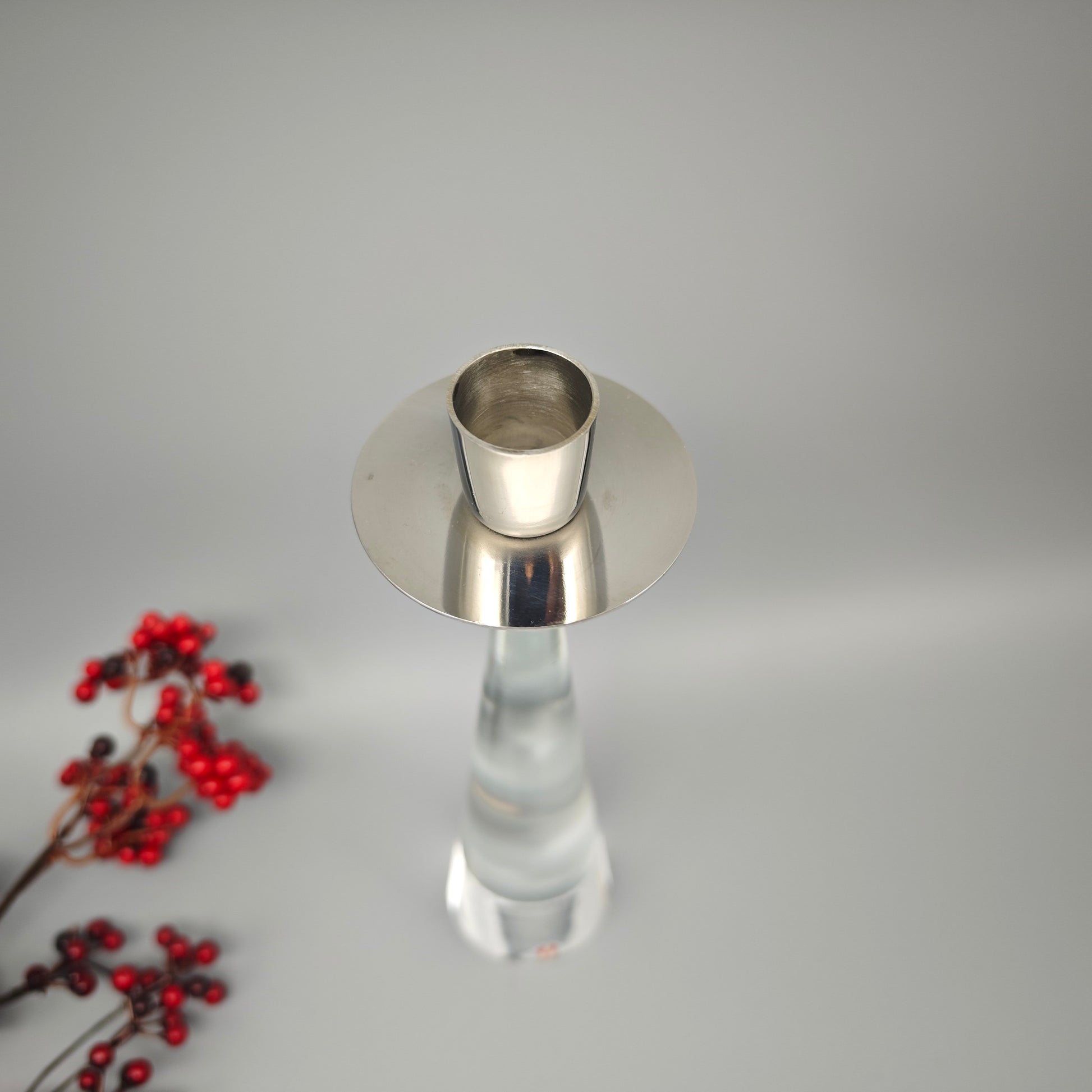 Littala Ascot Kerzenhalter Timo Sarpaneva Glas Metall silber 23,5cm Vintage Finland Design