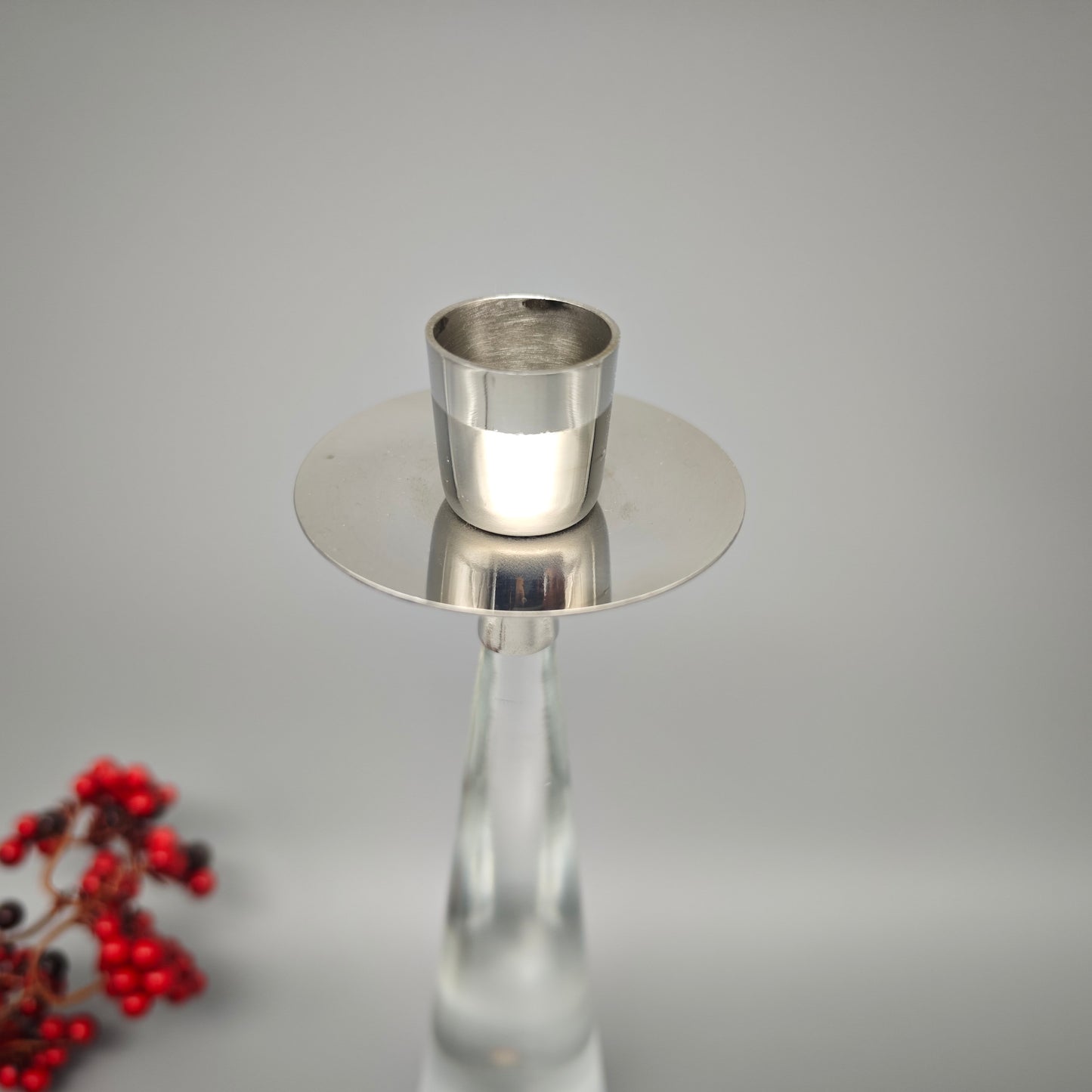 Littala Ascot Kerzenhalter Timo Sarpaneva Glas Metall silber 23,5cm Vintage Finland Design