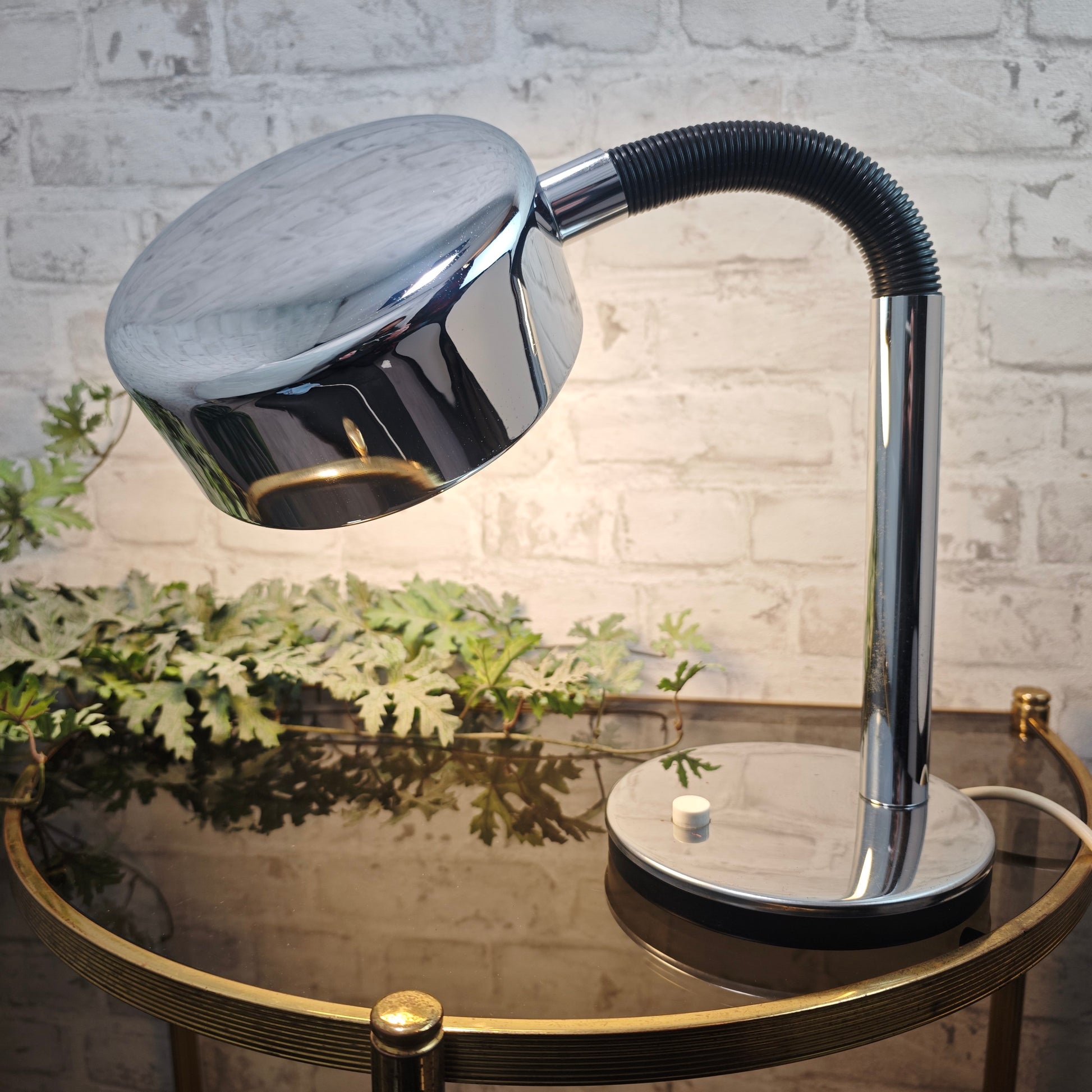 1970er Schreibtischlampe Hustadt Leuchten Chrom silber schwarz verstellbar E27 Vintage Büroleuchte ca 35 cm