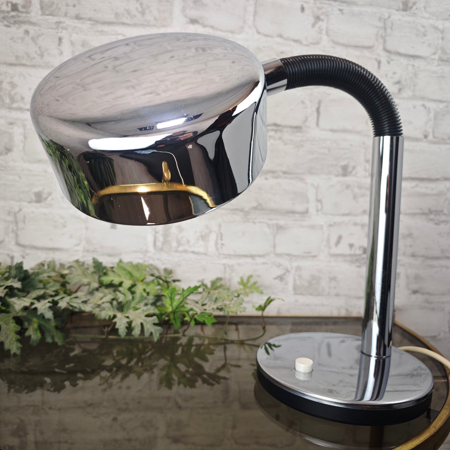 1970er Schreibtischlampe Hustadt Leuchten Chrom silber schwarz verstellbar E27 Vintage Büroleuchte ca 35 cm