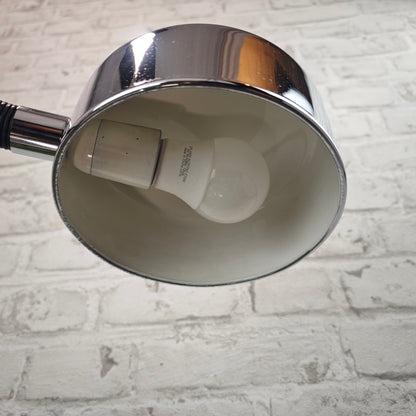 1970er Schreibtischlampe Hustadt Leuchten Chrom silber schwarz verstellbar E27 Vintage Büroleuchte ca 35 cm