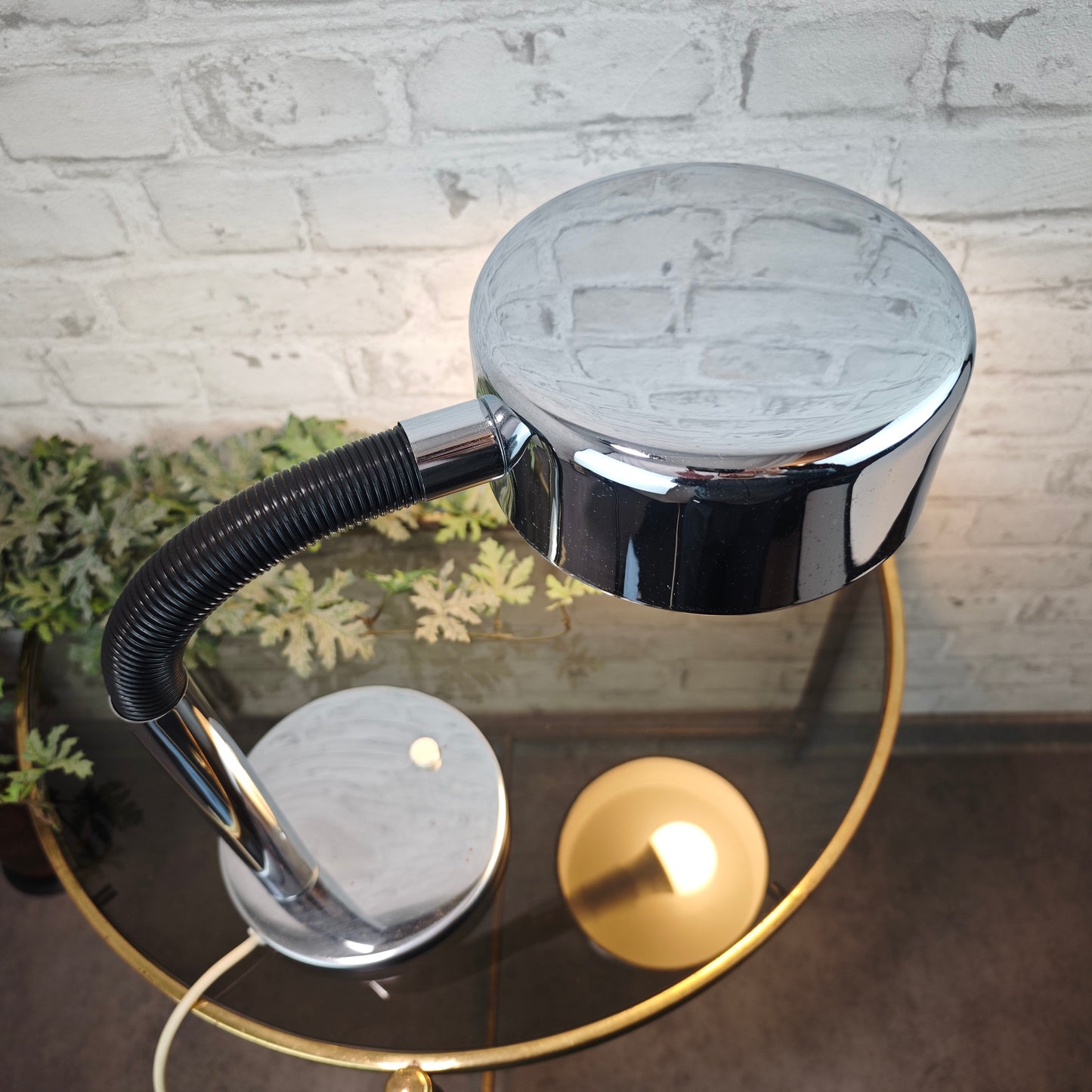 1970er Schreibtischlampe Hustadt Leuchten Chrom silber schwarz verstellbar E27 Vintage Büroleuchte ca 35 cm