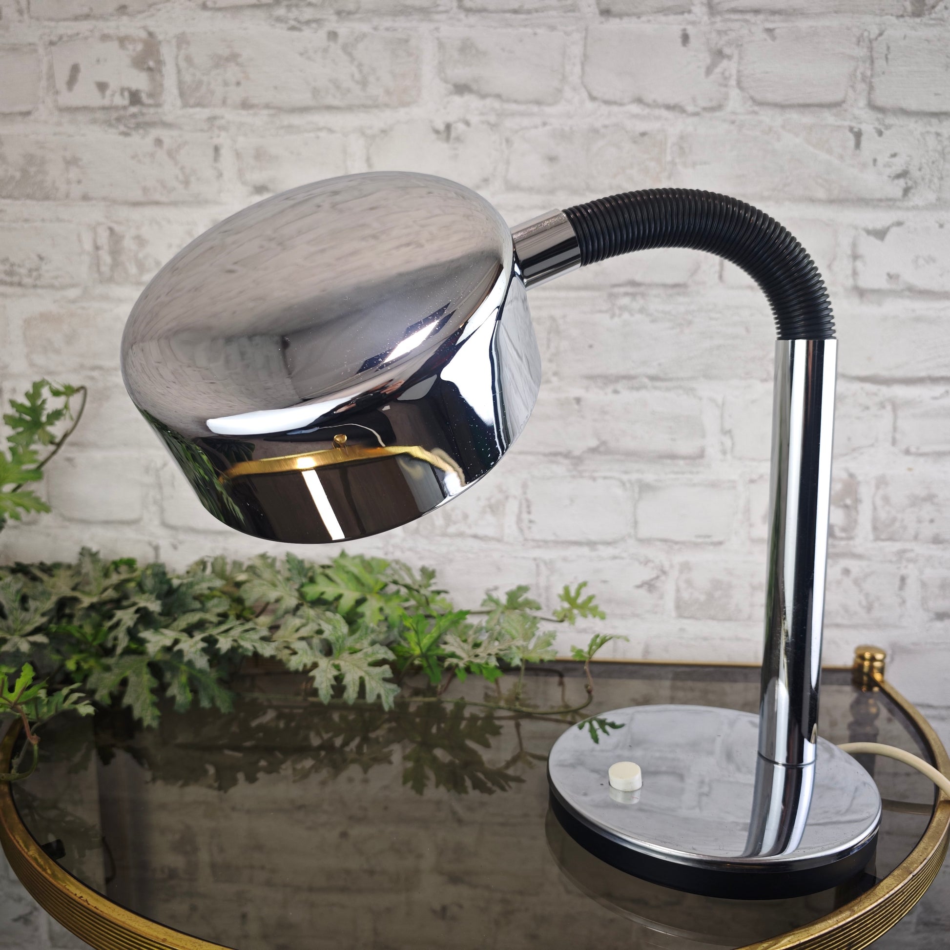 1970er Schreibtischlampe Hustadt Leuchten Chrom silber schwarz verstellbar E27 Vintage Büroleuchte ca 35 cm