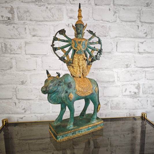 Shiva Nandi Bronze Statue 44 cm grün gold Patina | traditionelle hinduistische Darstellung | schwere Figur aus Indien