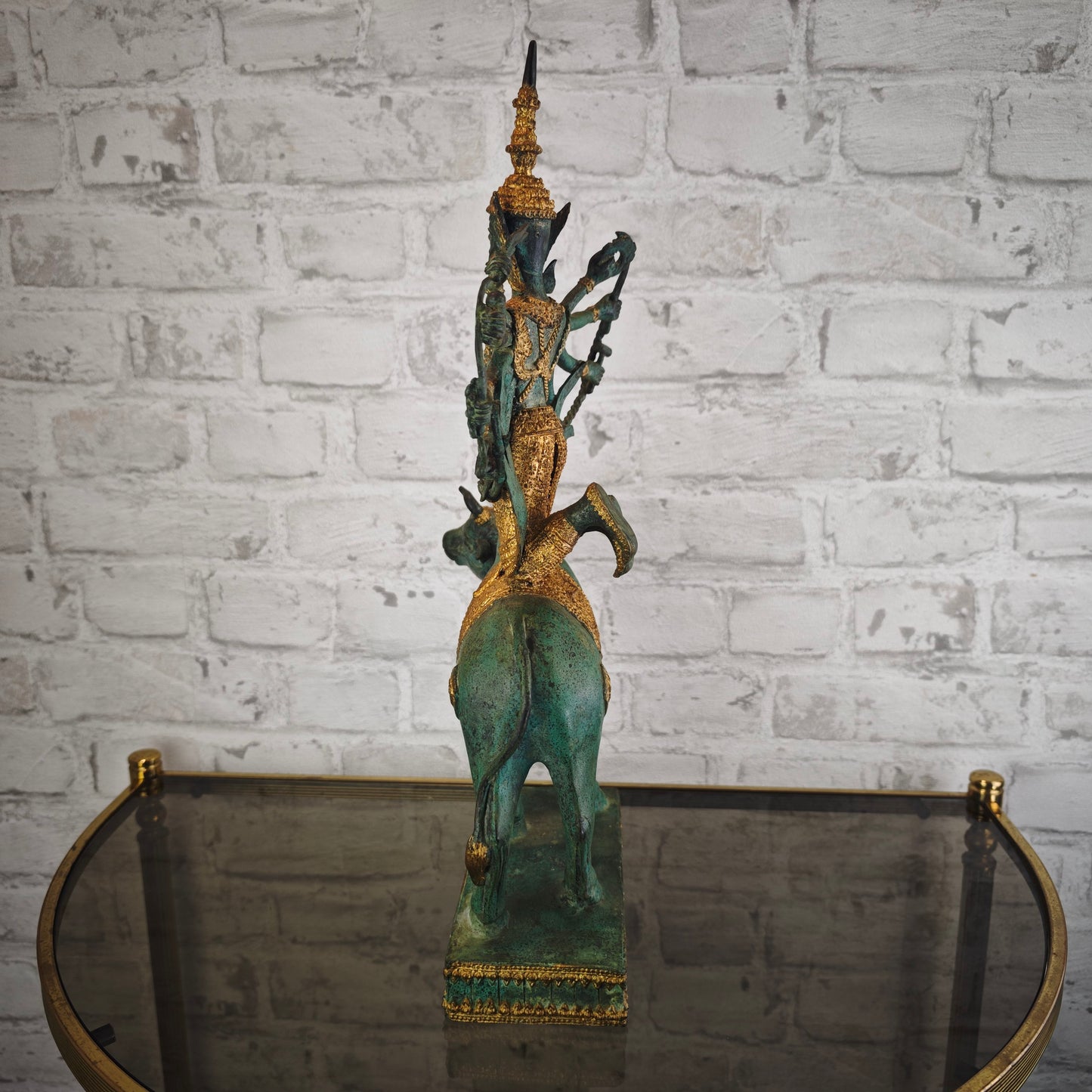 Shiva Nandi Bronze Statue 44 cm grün gold Patina | traditionelle hinduistische Darstellung | schwere Figur aus Indien