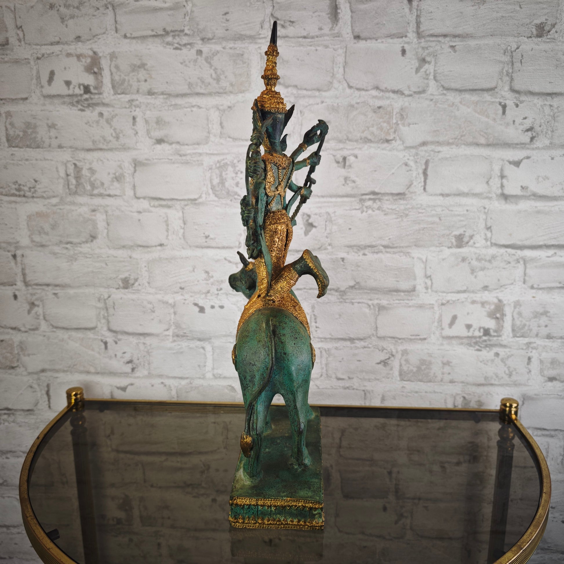 Shiva Nandi Bronze Statue 44 cm grün gold Patina | traditionelle hinduistische Darstellung | schwere Figur aus Indien