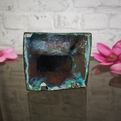 Brahma Statue Bronze Patina 20 cm viergesichtig sitzend Metallguss spirituelle Figur Meditation Yoga Raum Deko