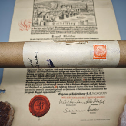 Heidelberg Bürgerrechtsurkunde 1934 August Molitor mit Originalrolle Urkunde Papier Stadturkunde Dokument Zeitgeschichte