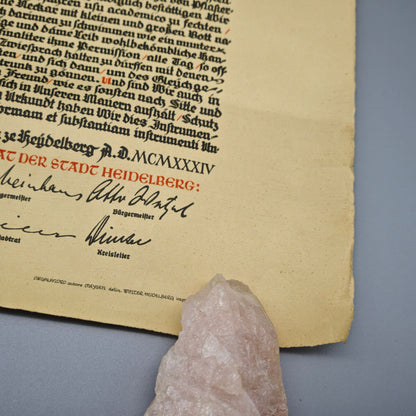 Heidelberg Bürgerrechtsurkunde 1934 August Molitor mit Originalrolle Urkunde Papier Stadturkunde Dokument Zeitgeschichte