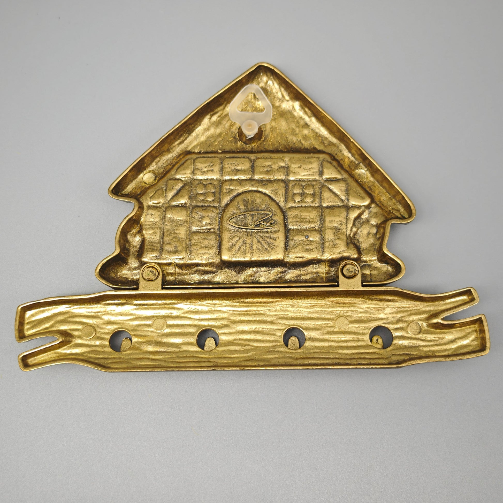 Messing Schlüsselbrett mit Reetdachhaus Motiv Hakenleiste Landhaus Stil Wanddeko 20 cm Vintage