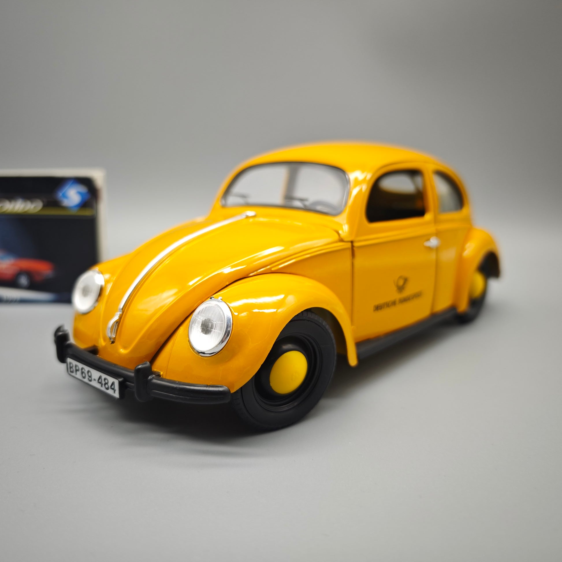 Solido VW Käfer Brezel Deutsche Bundespost gelb 1:17 Modellauto Metall Kunststoff vintage