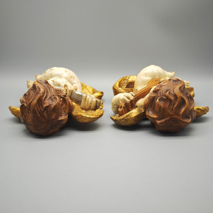 Engel Putten Holz geschnitzt musizierende Wanddeko Paar Gold Weiss C.H. 25 cm Barock Stil Vintage Set