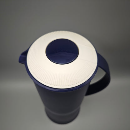 Tupperware Thermowächter 1L Kaffeekanne blau weiß Isolierkanne mit Druckverschluss Kunststoff Vintage Küchenaccessoire