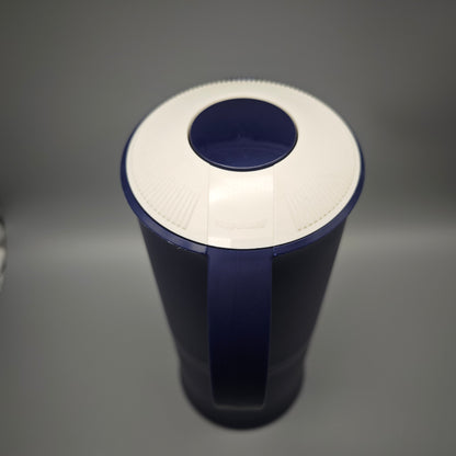 Tupperware Thermowächter 1L Kaffeekanne blau weiß Isolierkanne mit Druckverschluss Kunststoff Vintage Küchenaccessoire