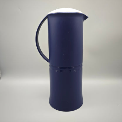 Tupperware Thermowächter 1L Kaffeekanne blau weiß Isolierkanne mit Druckverschluss Kunststoff Vintage Küchenaccessoire