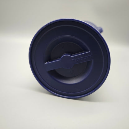 Tupperware Thermowächter 1L Kaffeekanne blau weiß Isolierkanne mit Druckverschluss Kunststoff Vintage Küchenaccessoire