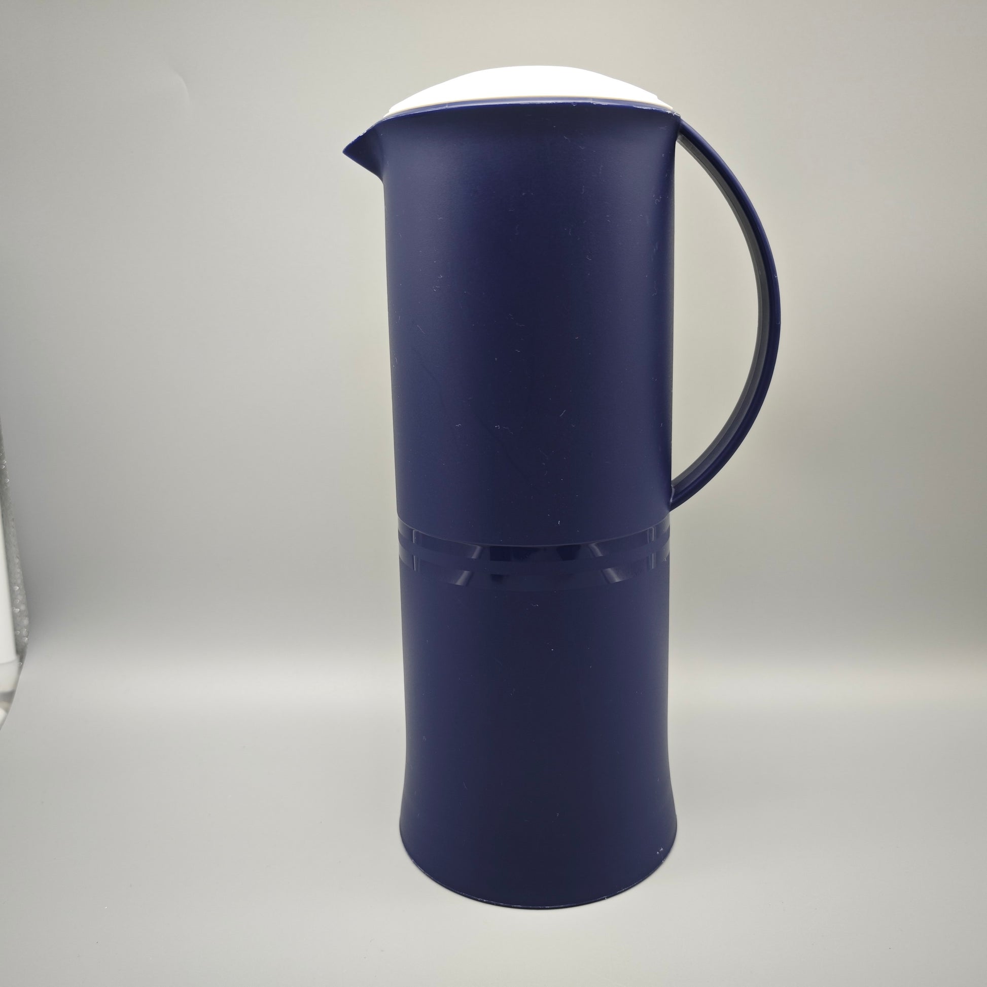 Tupperware Thermowächter 1L Kaffeekanne blau weiß Isolierkanne mit Druckverschluss Kunststoff Vintage Küchenaccessoire