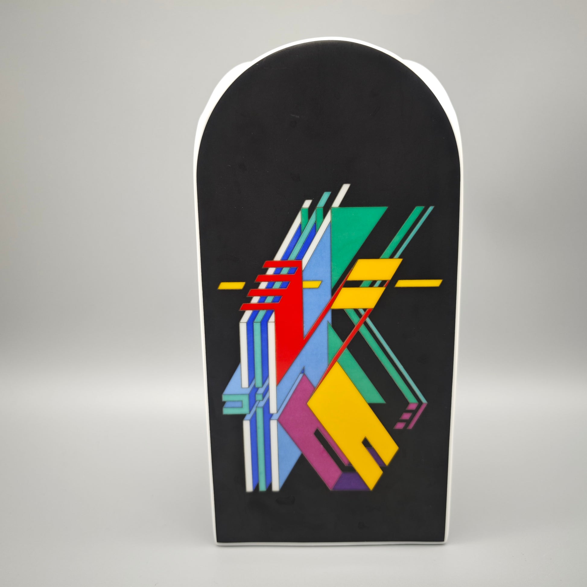 Rosenthal Studio Line Morandini Vase dreieckig schwarz bunt 1980er geometrisch Memphis Design Porzellan