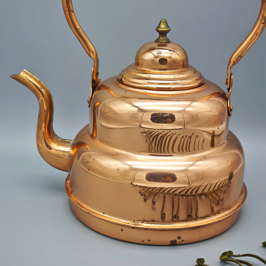 Kupfer Teekanne Wasserkessel mit Holzgriff dekorativer Vintage Kupferkessel aus massivem Kupfer