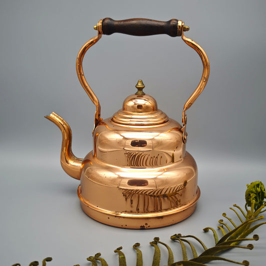 Kupfer Teekanne Wasserkessel mit Holzgriff dekorativer Vintage Kupferkessel aus massivem Kupfer