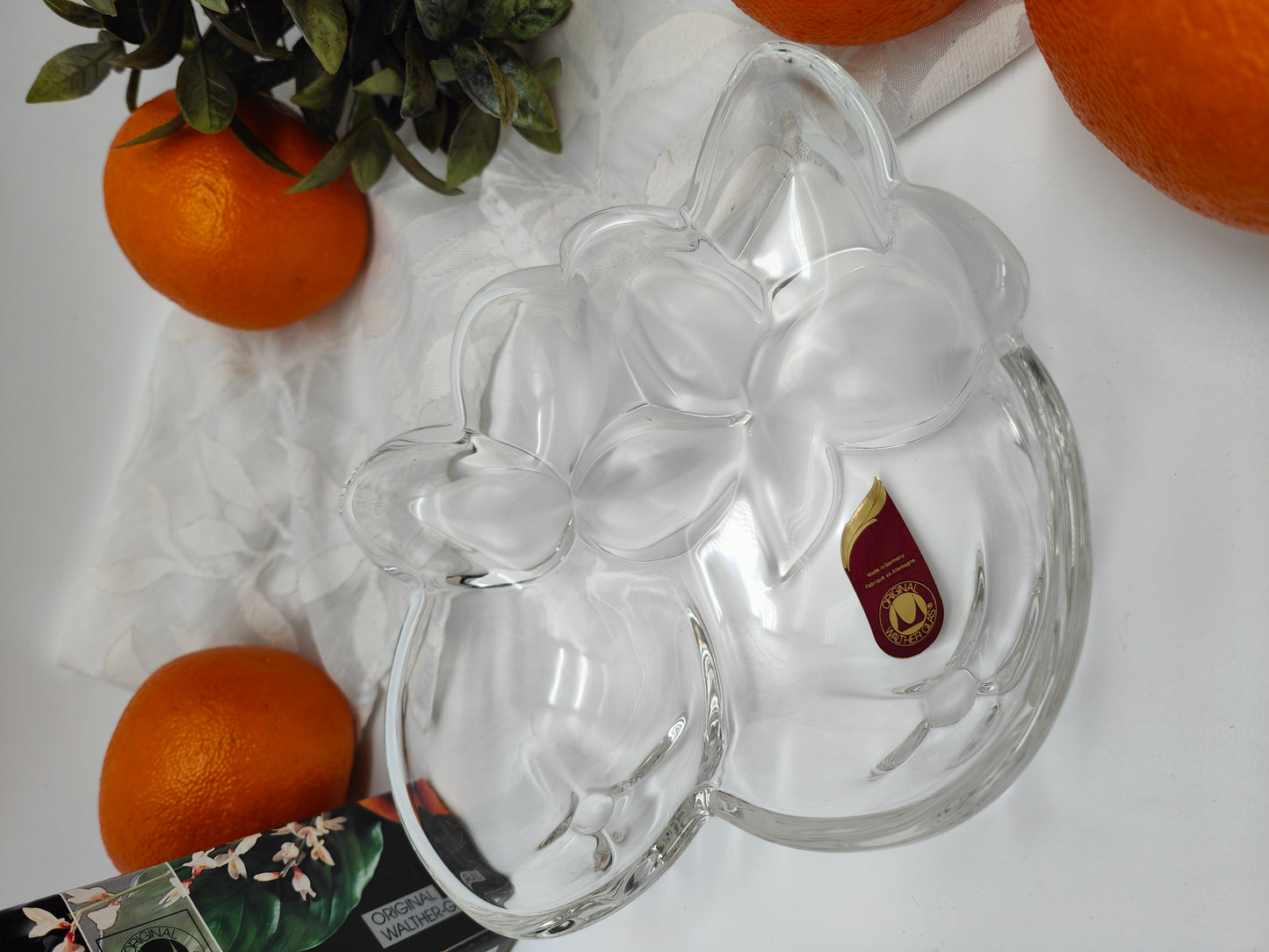 Bol de service en écorce d'orange Walther Glas, bol à fruits satiné, bol à bonbons, corbeille à fruits, assiette à pâtisserie en cristal orange, fruits d'été, Noël