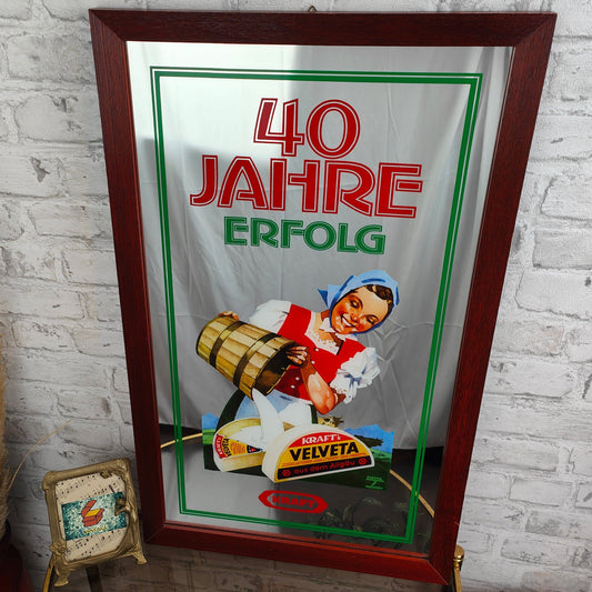 Advertising mirror Kraft 40 years of success Velveta Allgäu anniversary advertising mirror advertising sign rarity 60s country house vintage advertising mirror
