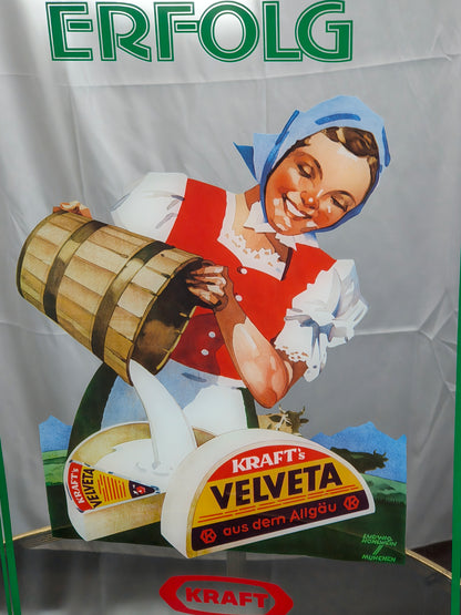 Miroir publicitaire Kraft 40 ans de succès Velveta Allgäu miroir publicitaire anniversaire enseigne publicitaire rareté maison de campagne années 60 miroir publicitaire vintage