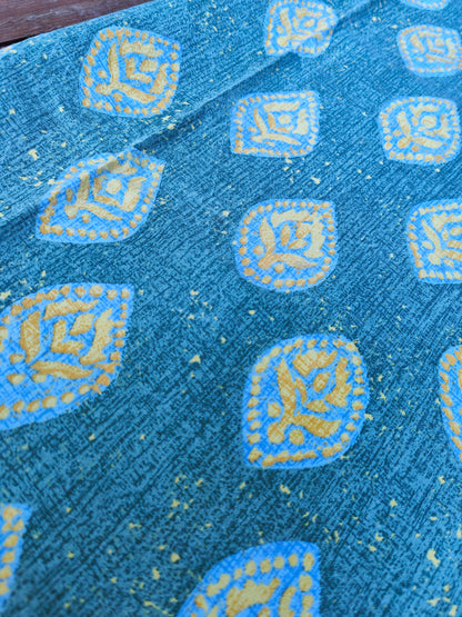 Tablecloth leaf pattern square blue yellow table runner vintage cotton paisley ornaments outside summer India France Orient Boho