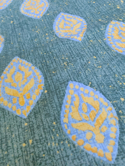 Tablecloth leaf pattern square blue yellow table runner vintage cotton paisley ornaments outside summer India France Orient Boho