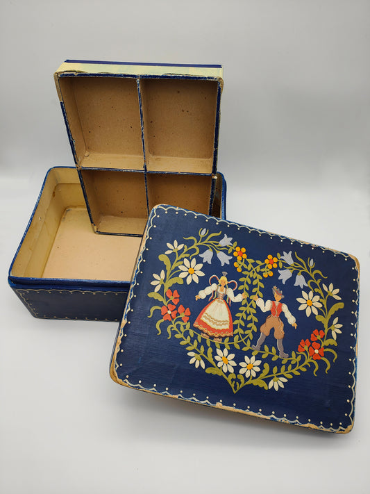 Antique bridal box peasant painting blue box storage box wedding couple heart Beer &amp; Co Ronneburg hand-painted Alm Bavaria cardboard box