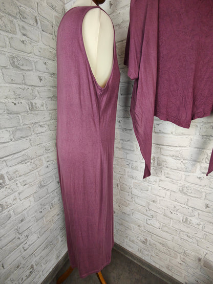 3-piece outfit set silk linen maxi dress floor length &amp; top &amp; bolero aubergine violet purple plum hippie Goa dress shrug jacket top house dress summer clothing combination style bundle