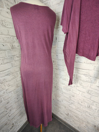 3-piece outfit set silk linen maxi dress floor length &amp; top &amp; bolero aubergine violet purple plum hippie Goa dress shrug jacket top house dress summer clothing combination style bundle
