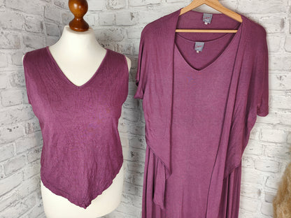 3-piece outfit set silk linen maxi dress floor length &amp; top &amp; bolero aubergine violet purple plum hippie Goa dress shrug jacket top house dress summer clothing combination style bundle