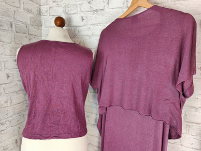 3-piece outfit set silk linen maxi dress floor length &amp; top &amp; bolero aubergine violet purple plum hippie Goa dress shrug jacket top house dress summer clothing combination style bundle