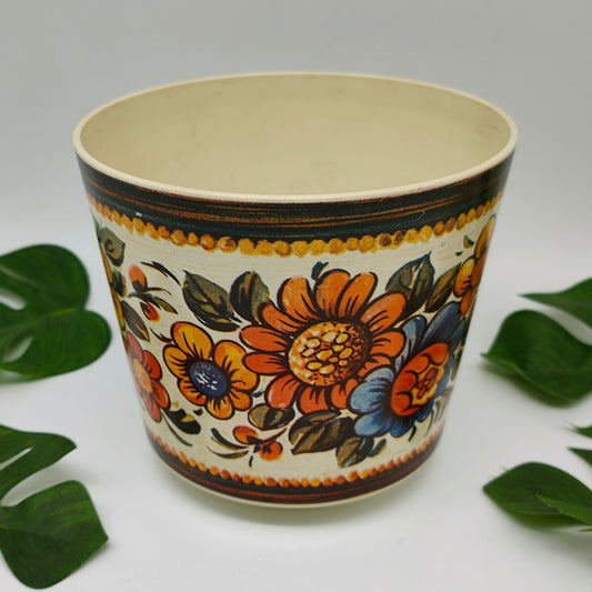 Emsa flowerpot planter floral pattern plastic goblincore grannycore midcentury 60s 70s atomic age hippie boho plant pot