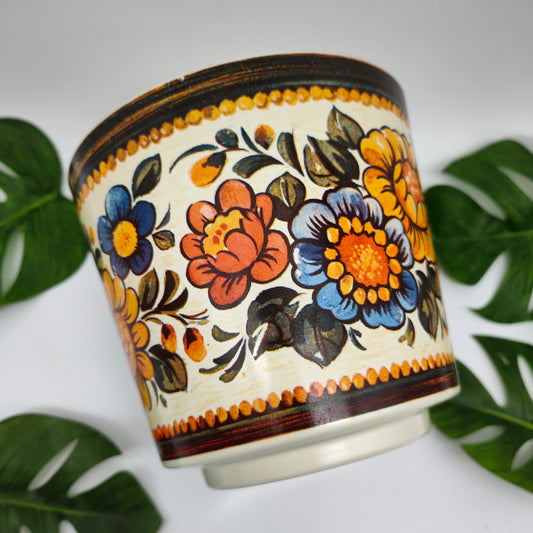 Emsa flowerpot planter floral pattern plastic goblincore grannycore midcentury 60s 70s atomic age hippie boho plant pot