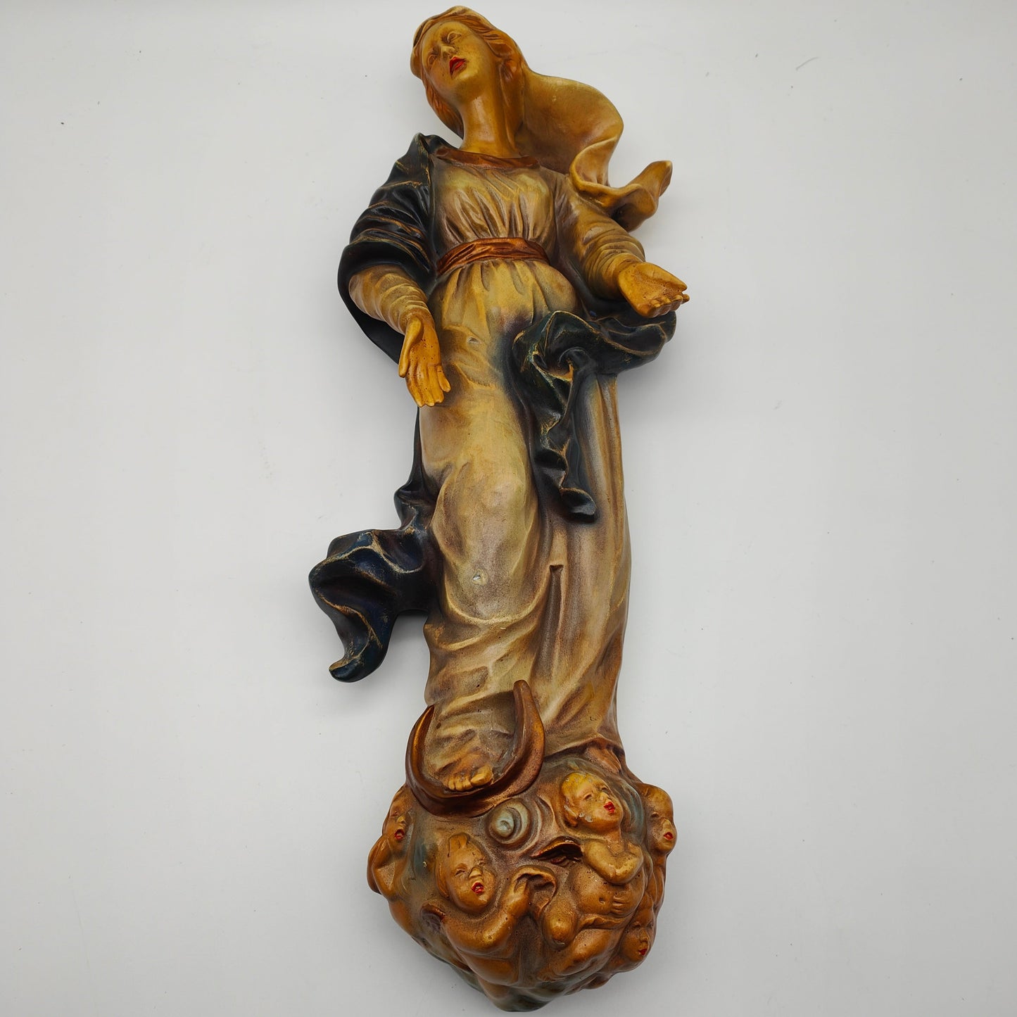 Croissant de Lune Madonna Figurine en Céramique RS Cortendorf Masque Mural Madonna Marie Jésus Icône Marie Figure Chrétienne Sacrée Maison Autel Sculpture Décoration Murale Fait Main