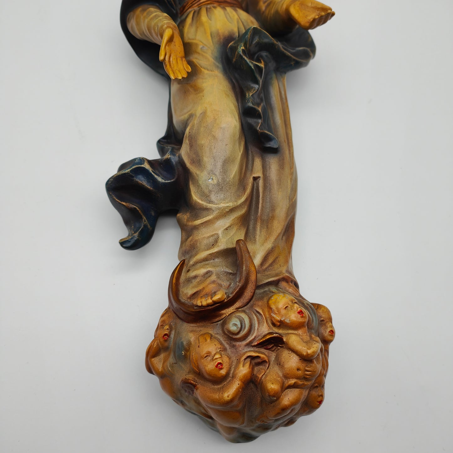 Croissant de Lune Madonna Figurine en Céramique RS Cortendorf Masque Mural Madonna Marie Jésus Icône Marie Figure Chrétienne Sacrée Maison Autel Sculpture Décoration Murale Fait Main