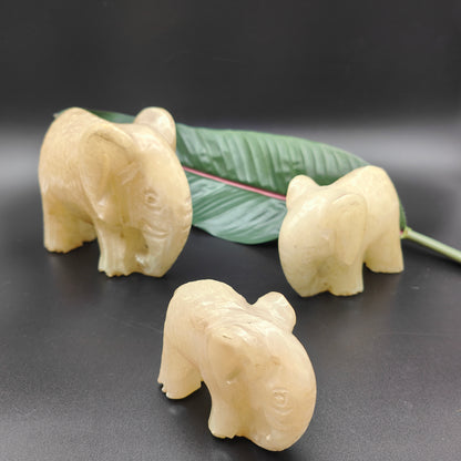Ensemble de 3 figurines d'éléphant sculptées en albâtre, presse-papier fait à la main, statuette, sculpture, Espagne, presse-papier, figurines d'animaux
