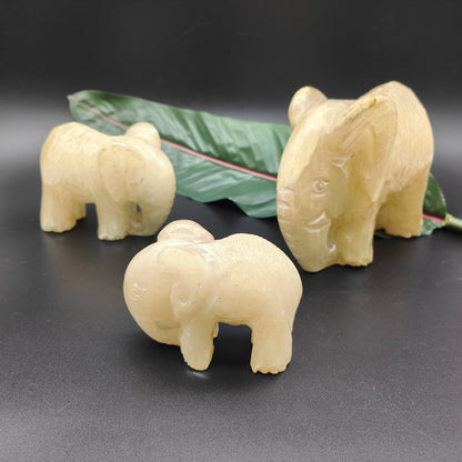 Ensemble de 3 figurines d'éléphant sculptées en albâtre, presse-papier fait à la main, statuette, sculpture, Espagne, presse-papier, figurines d'animaux