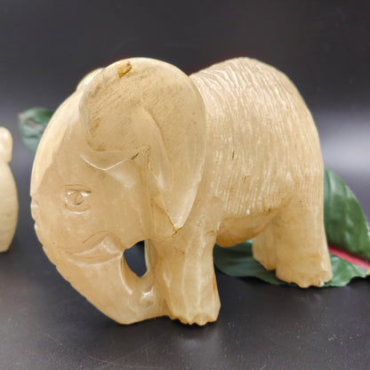 Ensemble de 3 figurines d'éléphant sculptées en albâtre, presse-papier fait à la main, statuette, sculpture, Espagne, presse-papier, figurines d'animaux